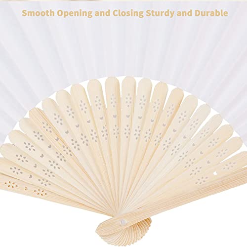 50pcs White Paper and Bamboo Folding Hand Fans